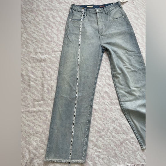 Pilcro Anthropologie Light Wash Wide Leg Classic Denim Straight Jeans Frayed Hem - Picture 8 of 11